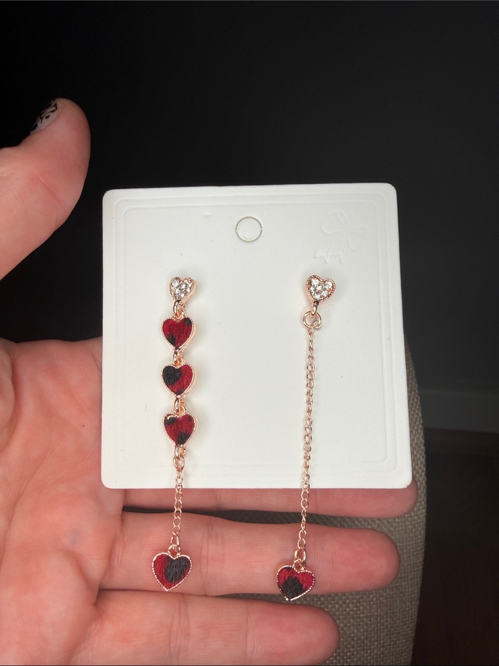 Women's Rose Gold Red Heart Drop Earrings